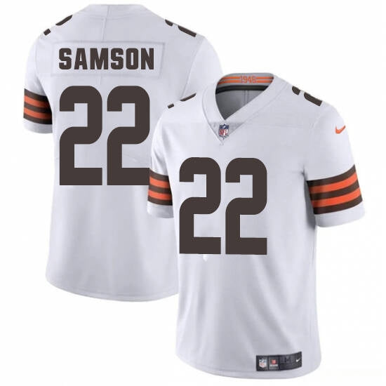 Custom Men’s Cleveland Browns #22 Samson White 2025 Vapor Limited Football Stitched Jersey