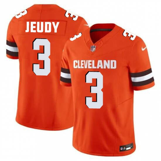 Custom Men’s Cleveland Browns #3 Jeudy Orange 2025 Vapor Limited Football Stitched Jersey