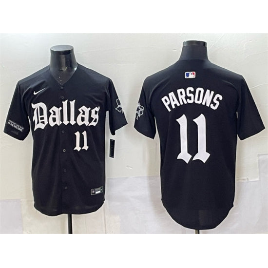 Custom Men’s Dallas Cowboys #11 Micah Parsons Black ‘Gothic Lone Star Edition’ Limited Stitched Baseball Jersey