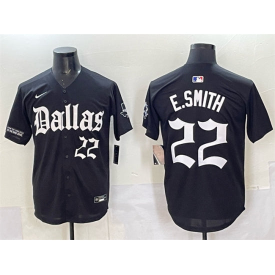Custom Men’s Dallas Cowboys #22 Emmitt Smith Black ‘Gothic Lone Star Edition’ Limited Stitched Baseball Jersey