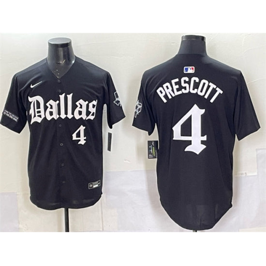 Custom Men’s Dallas Cowboys #4 Dak Prescott Black ‘Gothic Lone Star Edition’ Limited Stitched Baseball Jersey