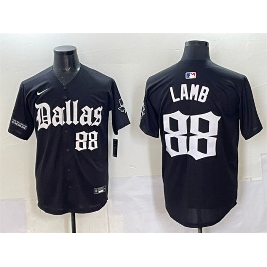 Custom Men’s Dallas Cowboys #88 CeeDee Lamb Black ‘Gothic Lone Star Edition’ Limited Stitched Baseball Jersey