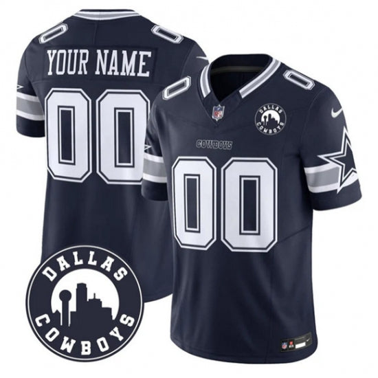 Custom Men’s Dallas Cowboys Active Player Custom Navy 2025 F.U.S.E Dallas City Patch Vapor Untouchable Limited Football Stitched Game Jersey