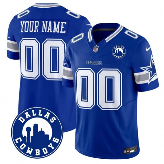 Custom Men’s Dallas Cowboys Active Player Custom Royal 2025 F.U.S.E Dallas City Patch Vapor Untouchable Limited Football Stitched Game Jersey