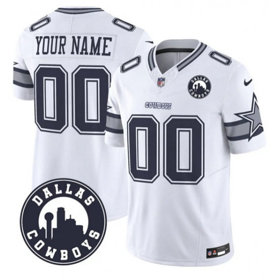 Custom Men’s Dallas Cowboys Active Player Custom White 2025 F.U.S.E Dallas City Patch Vapor Untouchable Limited Football Stitched Game Jersey