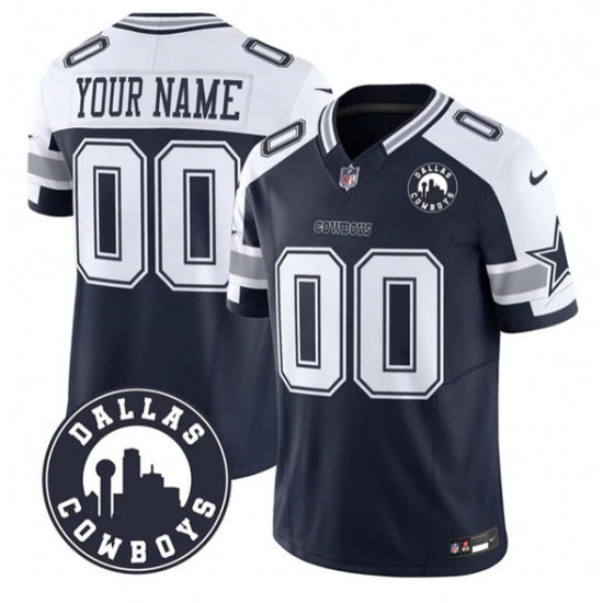 Custom Men’s Dallas Cowboys Active Player Custom White Navy Alternate 2025 F.U.S.E Dallas City Patch Vapor Untouchable Limited Football Stitched Game Jersey