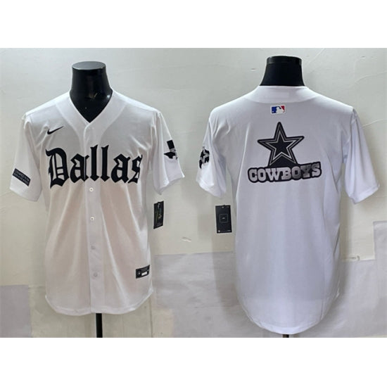 Custom Men’s Dallas Cowboys Team Big Logo White ‘Gothic Lone Star Edition’ Limited Stitched Baseball Jersey