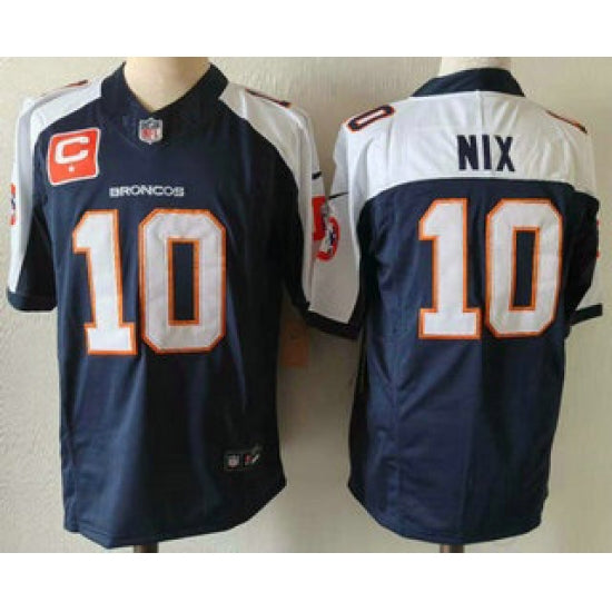 Custom Men’s Denver Broncos #10 Bo Nix Navy Blue C Thanksgiving FUSE Vapor Jersey