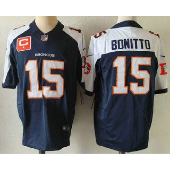 Custom Men’s Denver Broncos #15 Nik Bonitto Navy Blue C Thanksgiving FUSE Vapor Jersey