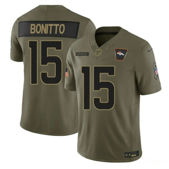 Custom Men’s Denver Broncos #15 Nik Bonitto Olive 2025 F.U.S.E. Salute to Service Limited Football Stitched Jersey