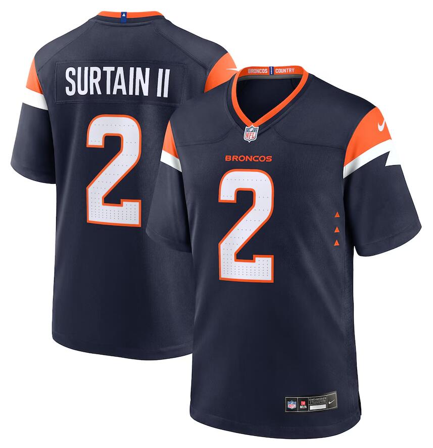 Custom Men’s Denver Broncos #2 Patrick Surtain II Navy Alternate Game Jersey