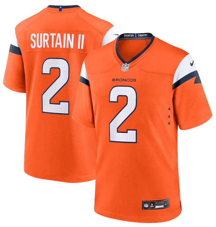 Custom Men’s Denver Broncos #2 Patrick Surtain II Orange Game Jersey