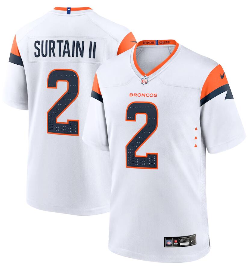 Custom Men’s Denver Broncos #2 Patrick Surtain II White Game Jersey
