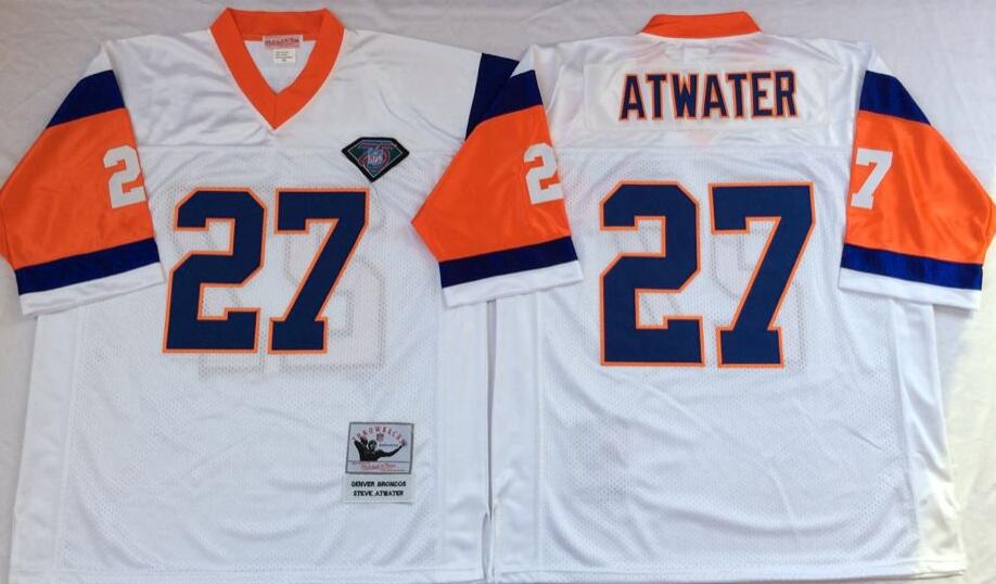 Custom Men’s Denver Broncos 27 Steve Atwater White M&N Throwback Jersey