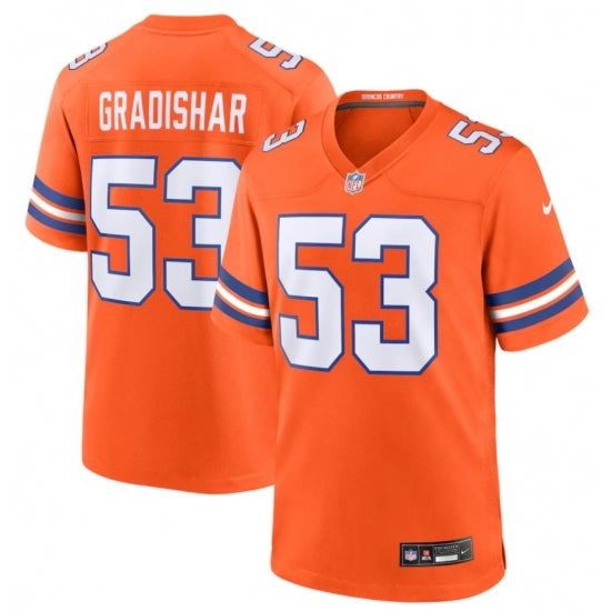 Custom Men’s Denver Broncos #53 Randy Gradishar Orange Mile High Collection 1977 Throwback Stitched Jersey