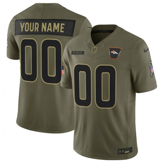 Custom Men’s Denver Broncos Active Player Custom Olive 2025 Salute to Service Limited Football Stitched Jersey