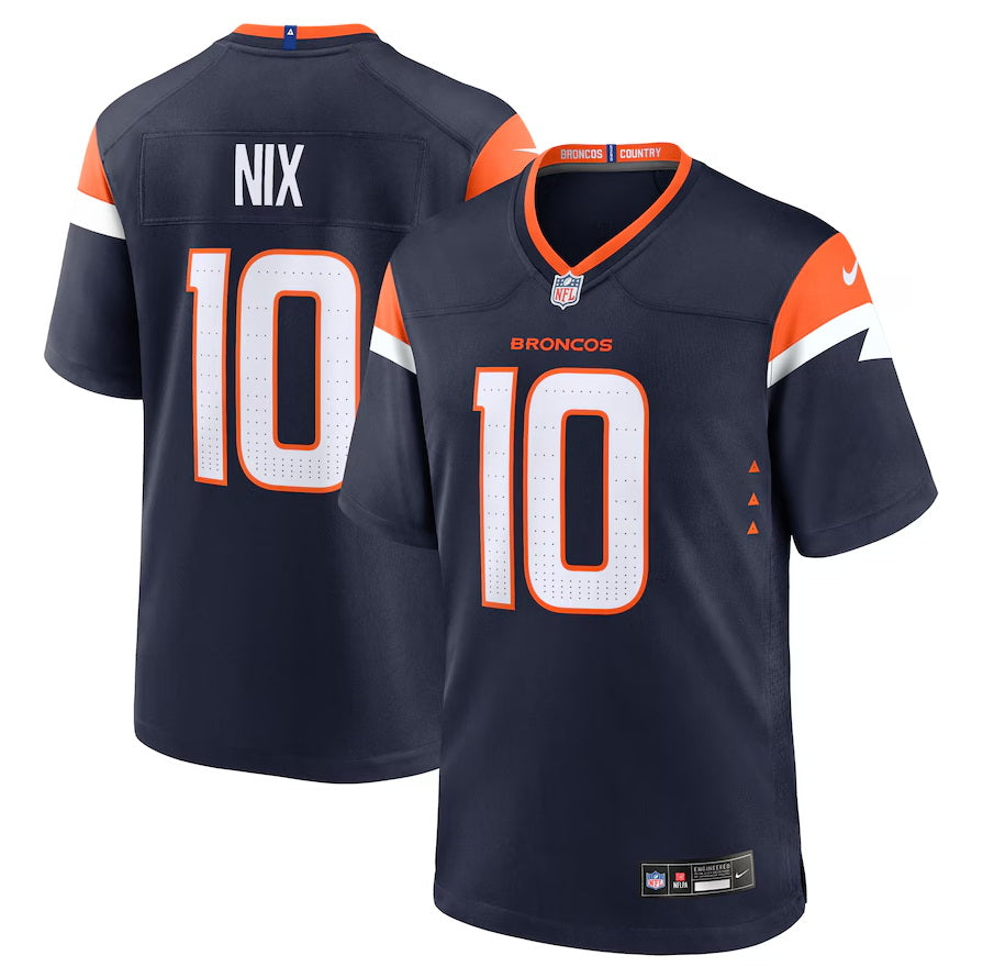 Custom Denver Broncos #10 Bo Nix Navy Alternate Game Jersey