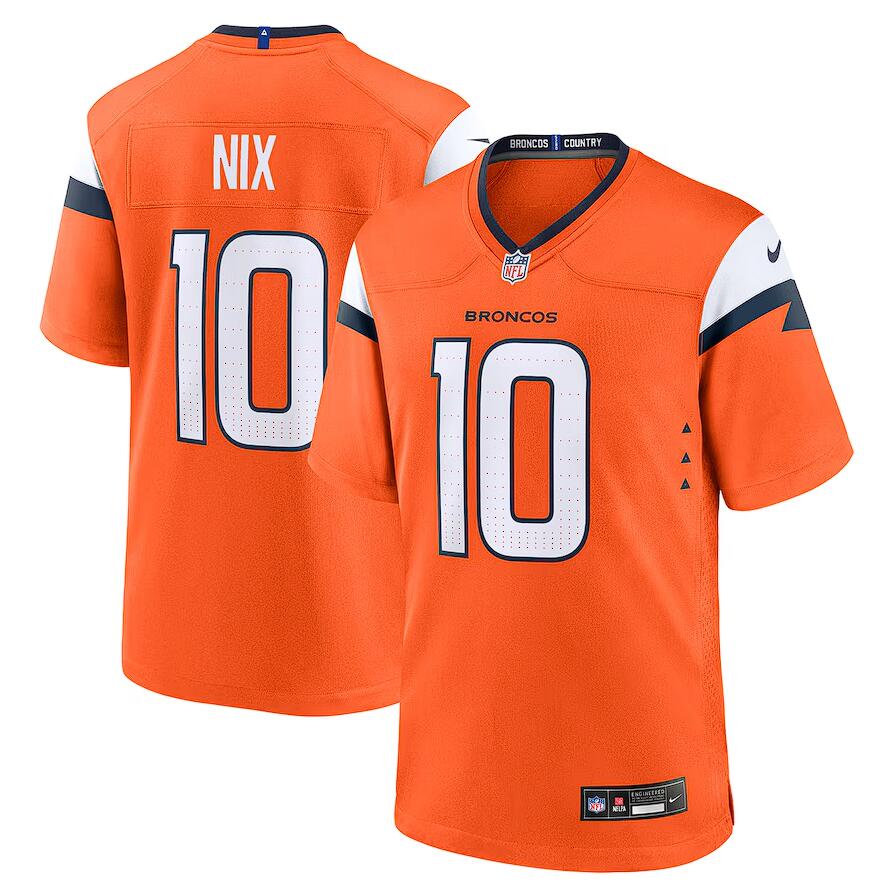 Custom Denver Broncos #10 Bo Nix Orange 2024 NFL Draft First Round Pick Jersey