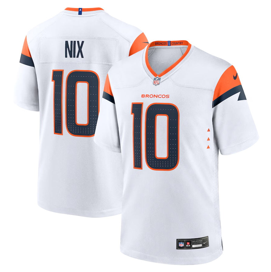 Custom Denver Broncos #10 Bo Nix White 2024 NFL Draft First Round Pick Jersey