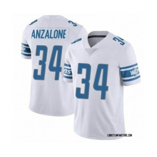 Custom Men’s Detroit Lions #34 Alex Anzalone White Vapor Untouchable Limited Stitched Jersey