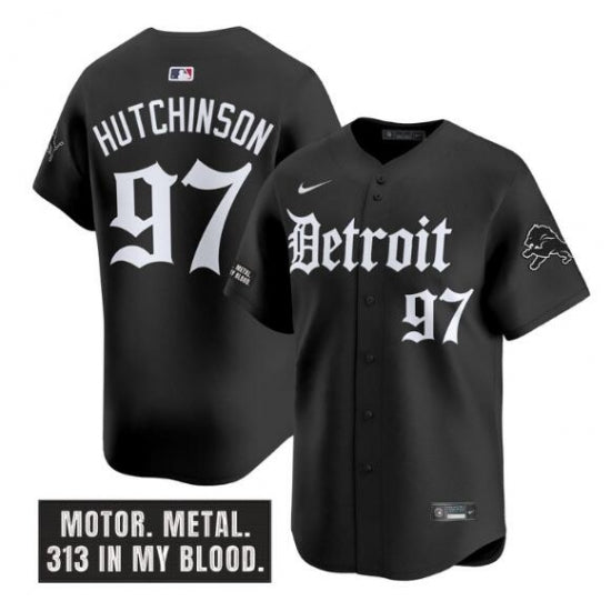 Custom Men’s Detroit Lions #97 Aidan Hutchinson Black ‘Motor Gothic Edition’ Vapor Premier Limited Stitched Jersey