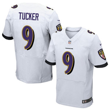 Custom Men’s NFL Baltimore Ravens #9 Justin Tucker White Jerseys (Elite)