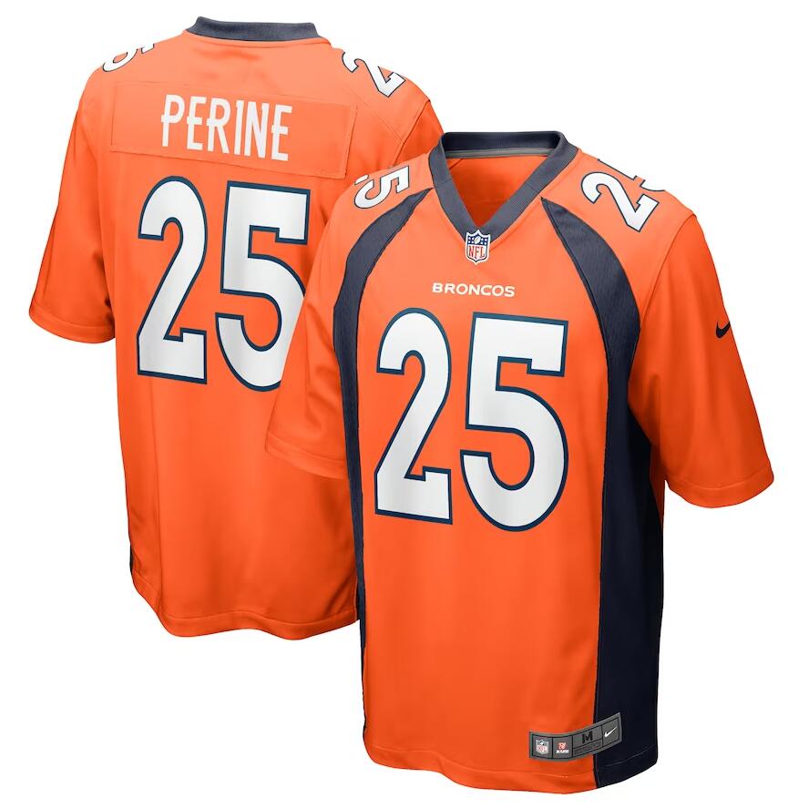 Custom Men’s #25 Samaje Perine Orange Denver Broncos Game Player Jersey