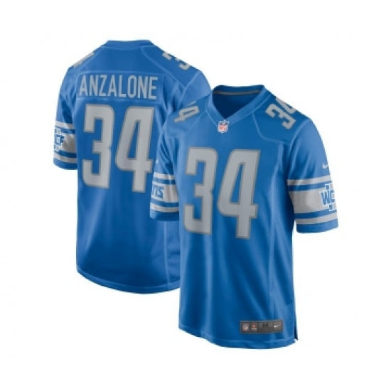 Custom Men’s Detroit Lions #34 Alex Anzalone Blue Game Jersey