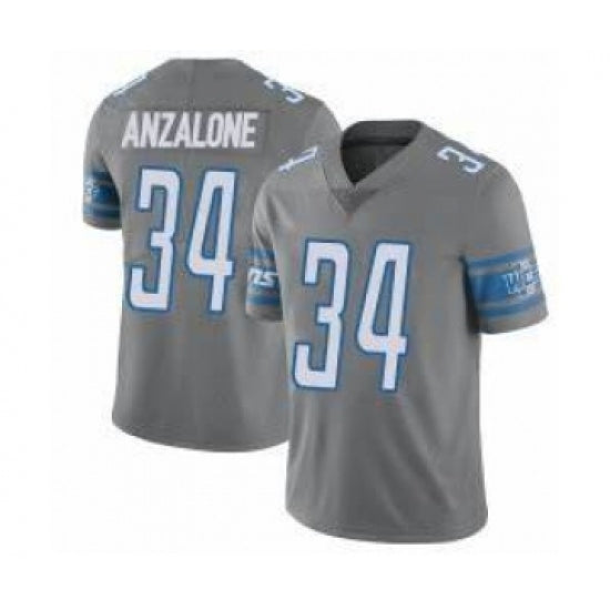 Custom Men’s Detroit Lions #34 Alex Anzalone Grey Vapor Untouchable Limited Stitched Jersey