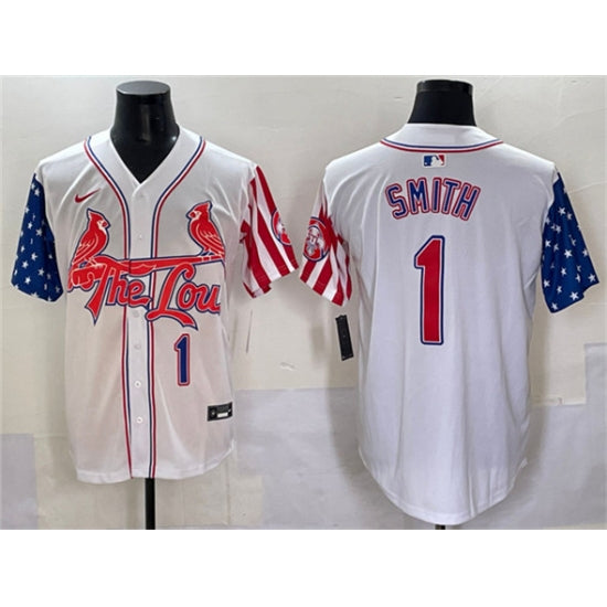 Custom Men’s St. Louis Cardinals #1 Ozzie Smith White Independence Day Vapor Premier Limited Stitched Baseball Jersey