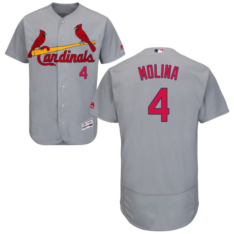 Custom Men’s St. Louis Cardinals #4 Yadier Molina Gray Road Flex Base Jersey