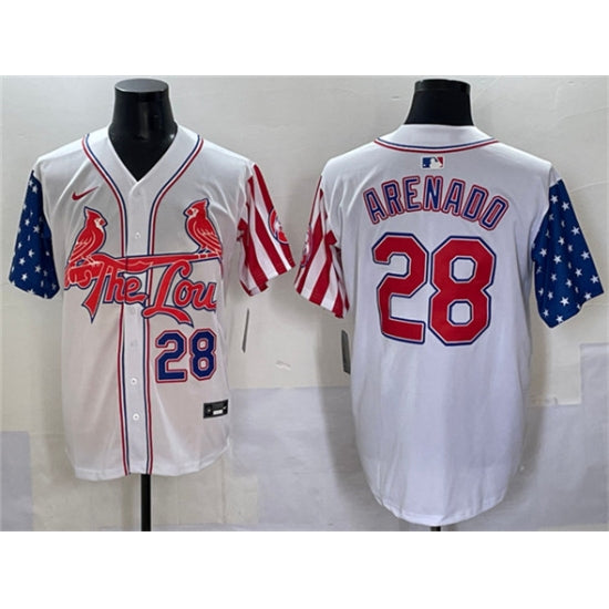 Custom Men’s St. Louis Cardinals #28 Nolan Arenado White Independence Day Vapor Premier Limited Stitched Baseball Jersey
