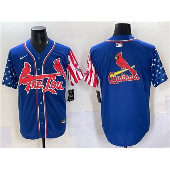 Custom Men’s St. Louis Cardinals Team Big Logo Royal Independence Day Vapor Premier Limited Stitched Baseball Jersey