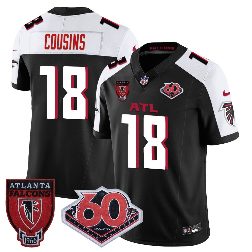 Custom Men’s Atlanta Falcons #18 Kirk Cousins 60th Season Vapor Limited Black Jersey