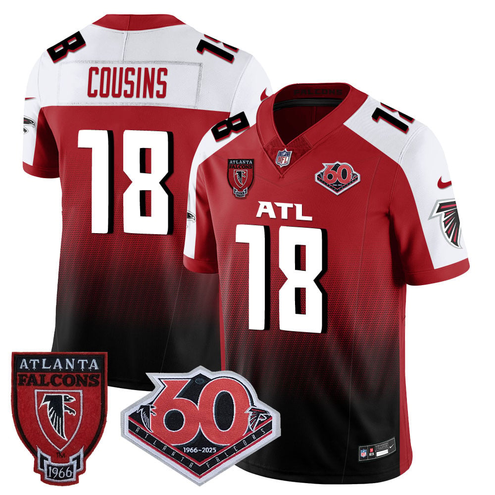 Custom Men’s Atlanta Falcons #18 Kirk Cousins 60th Season Vapor Limited Red Alternate Jerseys
