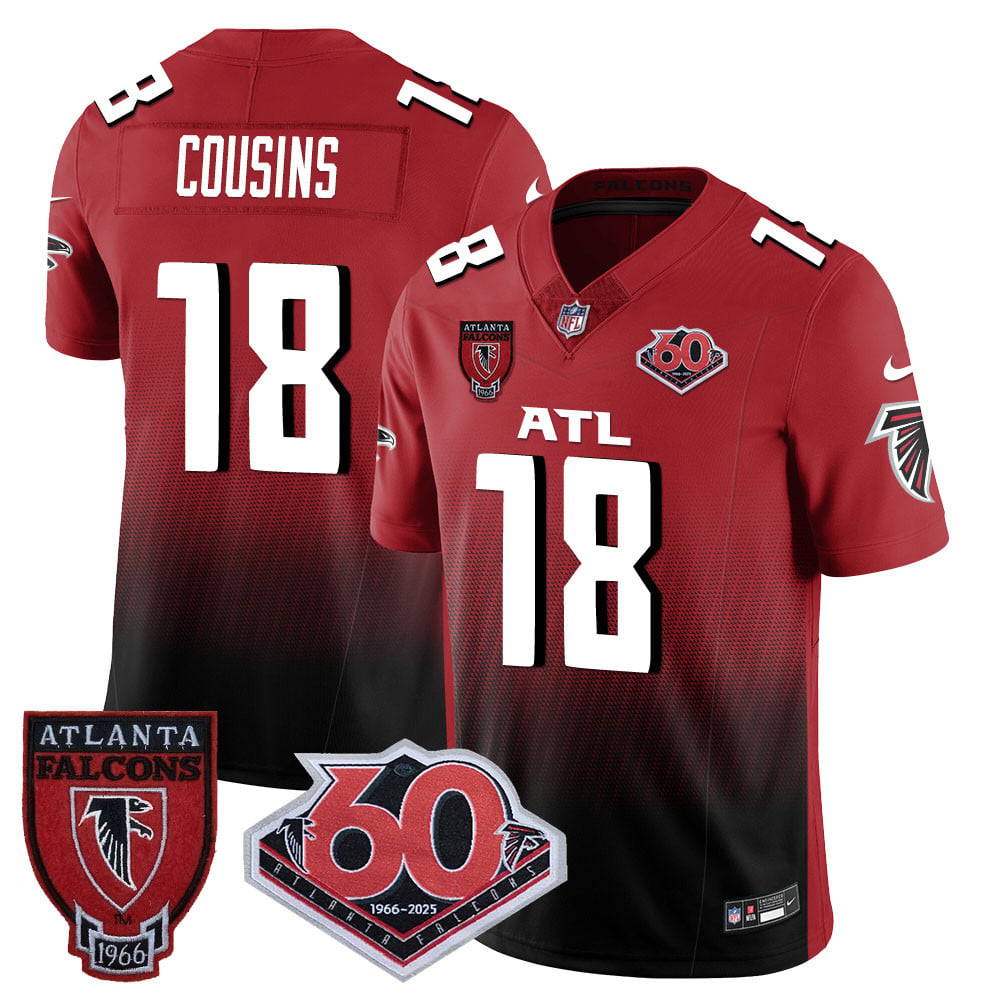 Custom Men’s Atlanta Falcons #18 Kirk Cousins 60th Season Vapor Limited Red Jerseys