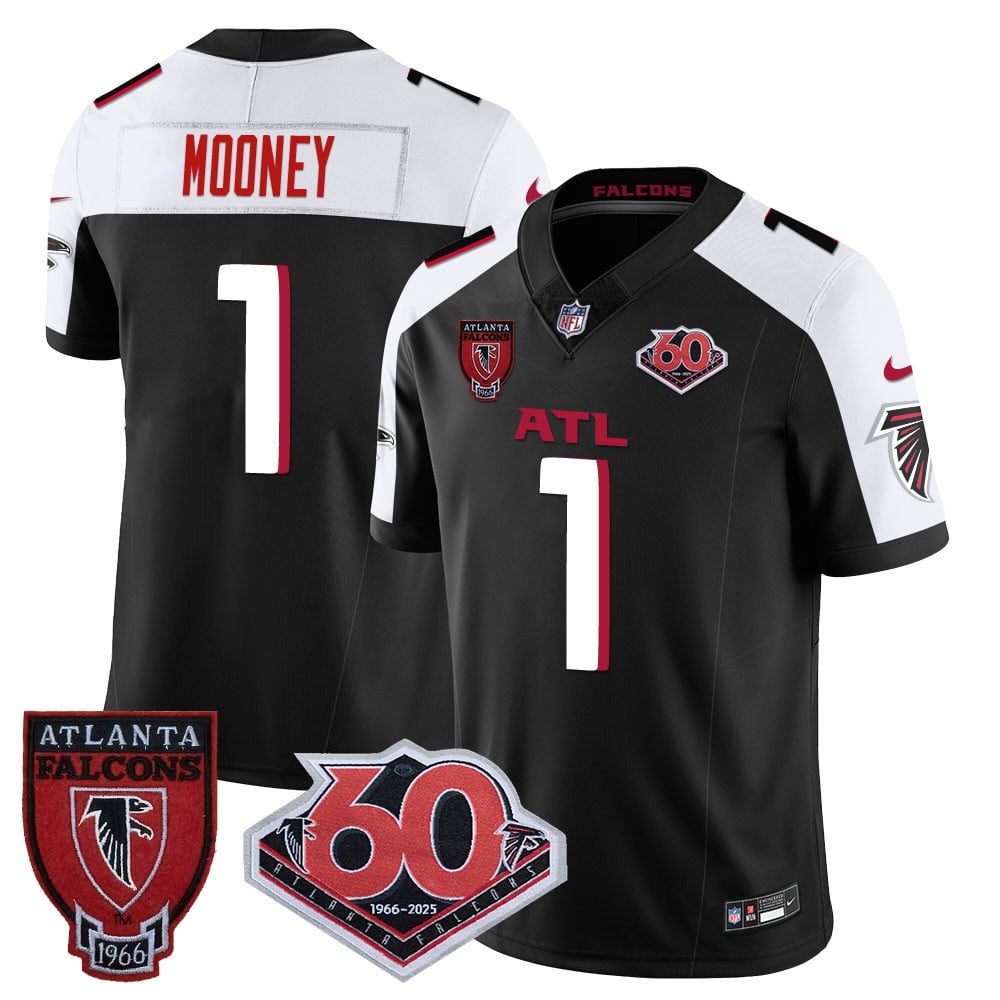 Custom Men’s Atlanta Falcons #1 Darnell Mooney 60th Season Vapor Limited Black Alternate Jerseys