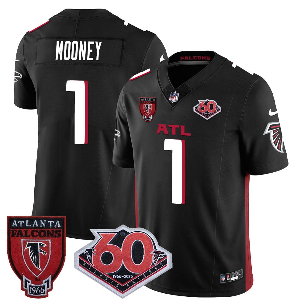 Custom Men’s Atlanta Falcons #1 Darnell Mooney 60th Season Vapor Limited Black Jerseys