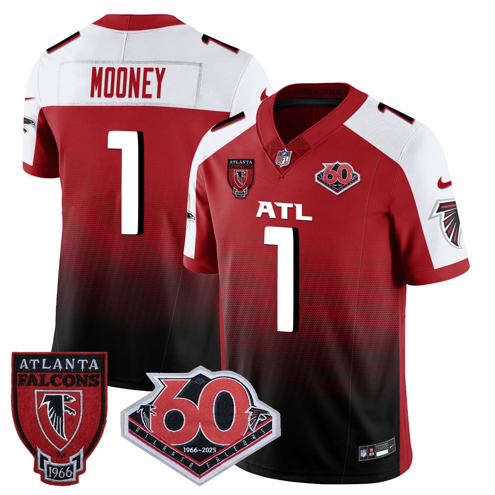 Custom Men’s Atlanta Falcons #1 Darnell Mooney 60th Season Vapor Limited Red Alternate Jerseys