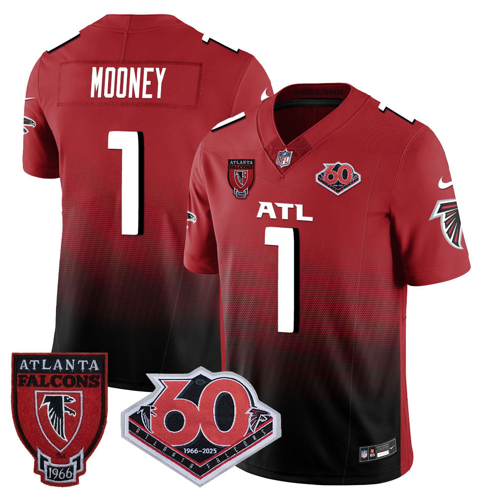 Custom Men’s Atlanta Falcons #1 Darnell Mooney 60th Season Vapor Limited Red Jerseys