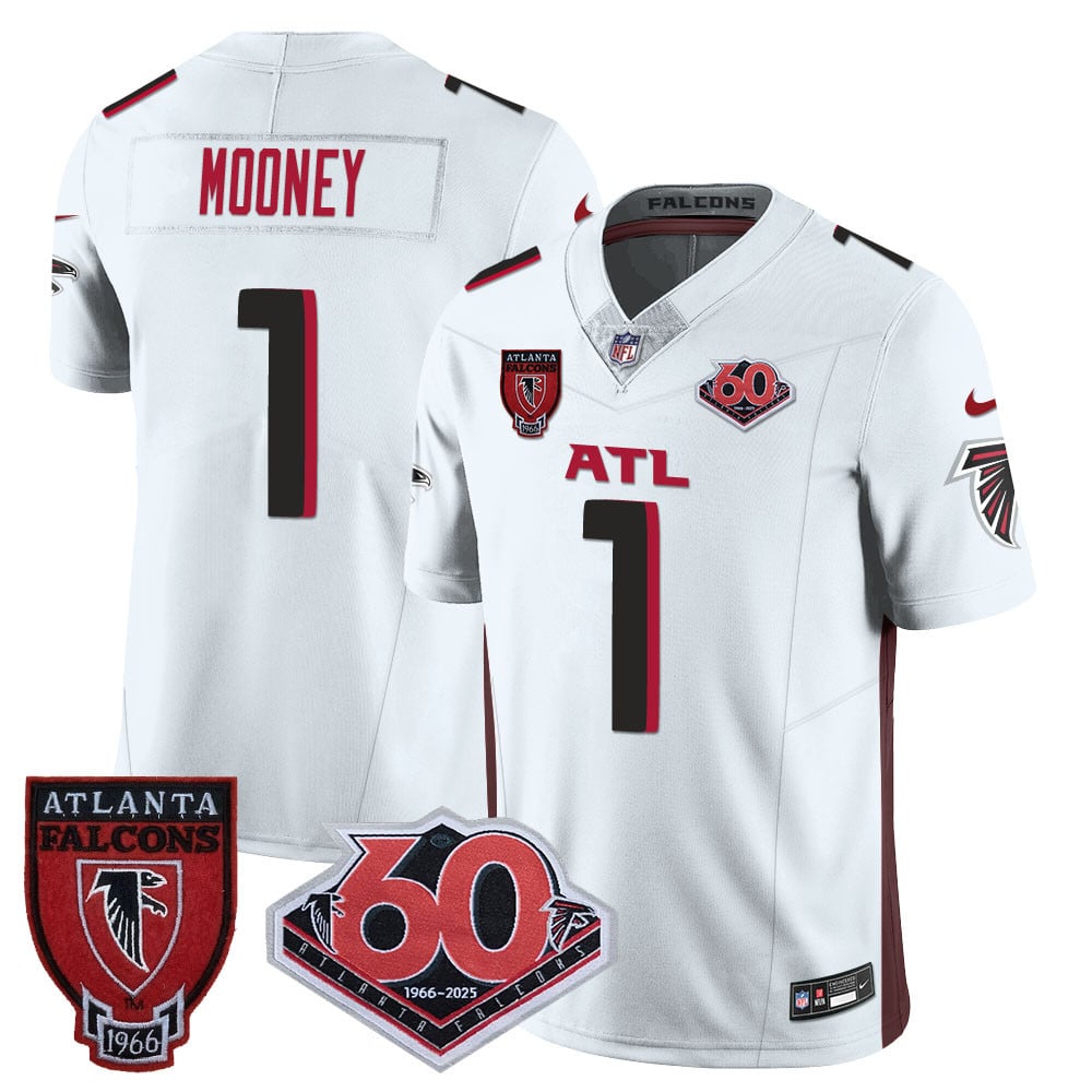 Custom Men’s Atlanta Falcons #1 Darnell Mooney 60th Season Vapor Limited White Jerseys