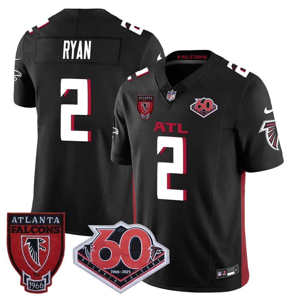 Custom Men’s Atlanta Falcons #2 Matt Ryan 60th Season Vapor Limited Black Jerseys