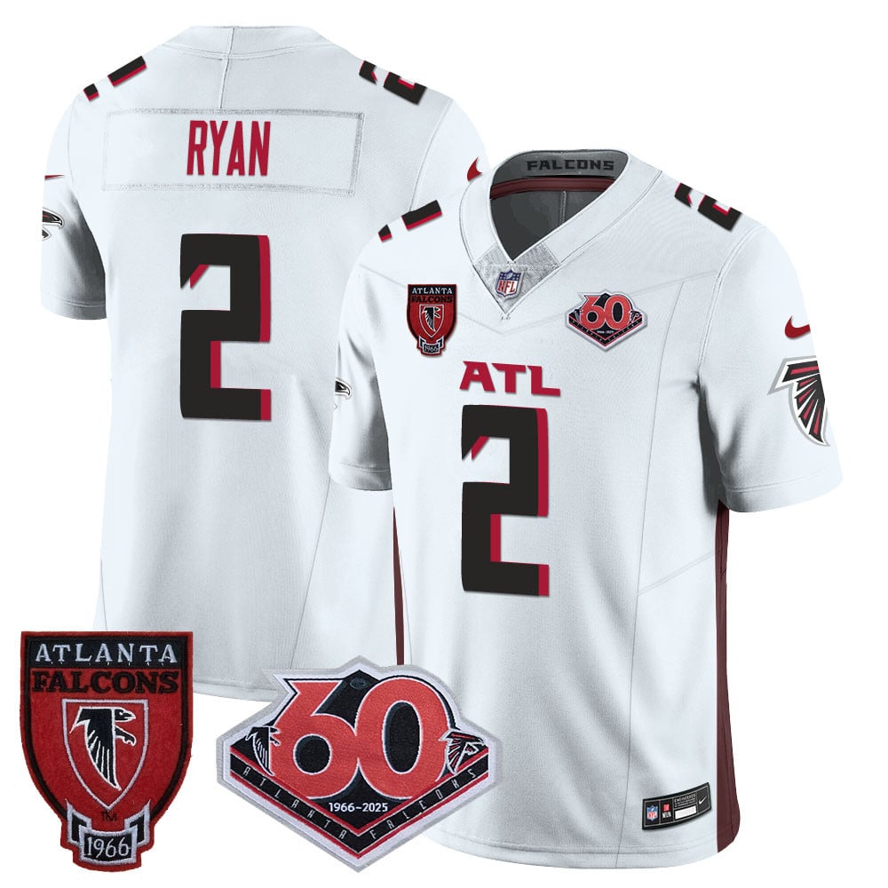 Custom Men’s Atlanta Falcons #2 Matt Ryan 60th Season Vapor Limited White Jerseys