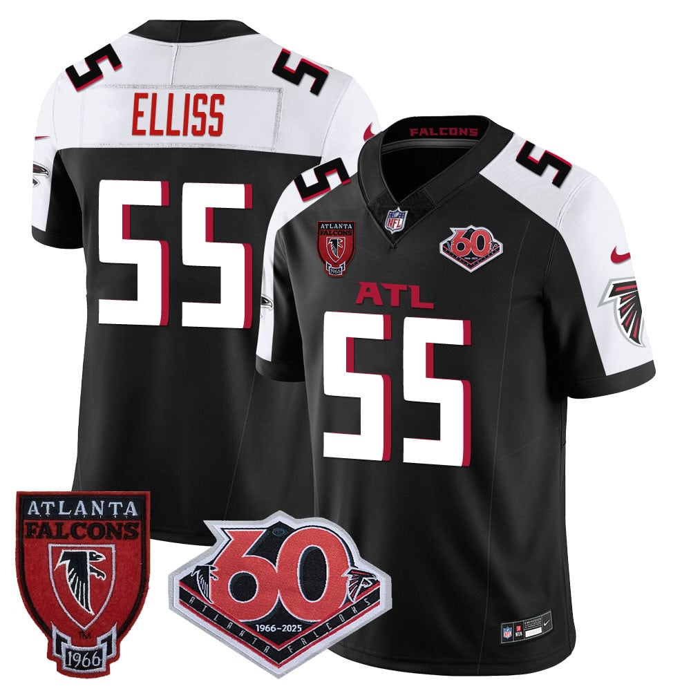 Custom Men’s Atlanta Falcons #55 Kaden Elliss 60th Season Vapor Limited Black Alternate Jerseys
