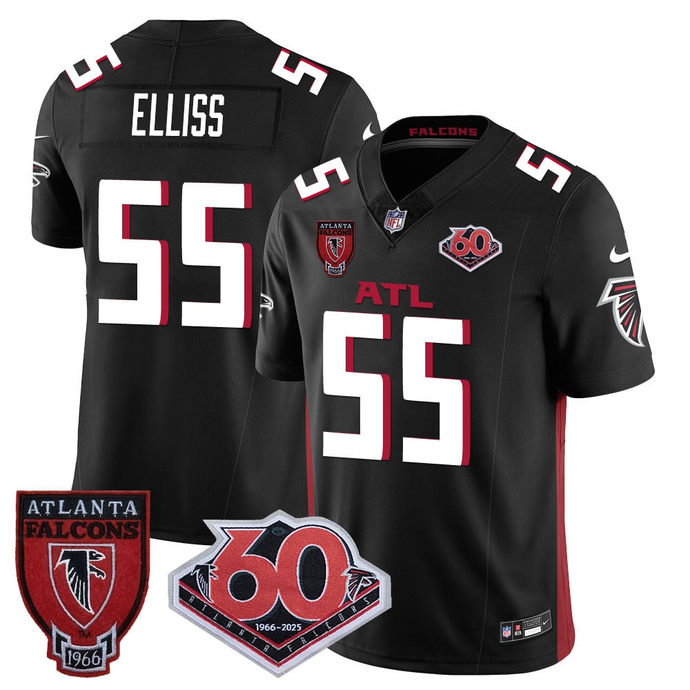 Custom Men’s Atlanta Falcons #55 Kaden Elliss 60th Season Vapor Limited Black Jerseys