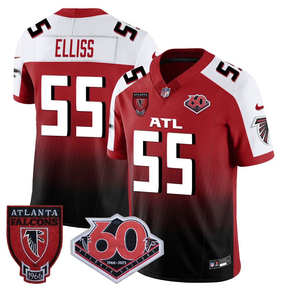 Custom Men’s Atlanta Falcons #55 Kaden Elliss 60th Season Vapor Limited Red Alternate Jerseys