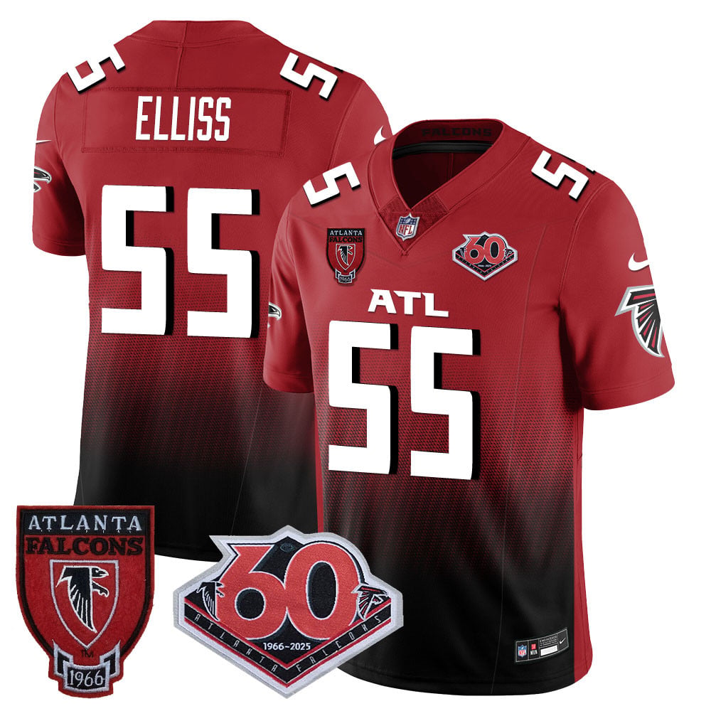 Custom Men’s Atlanta Falcons #55 Kaden Elliss 60th Season Vapor Limited Red Jerseys