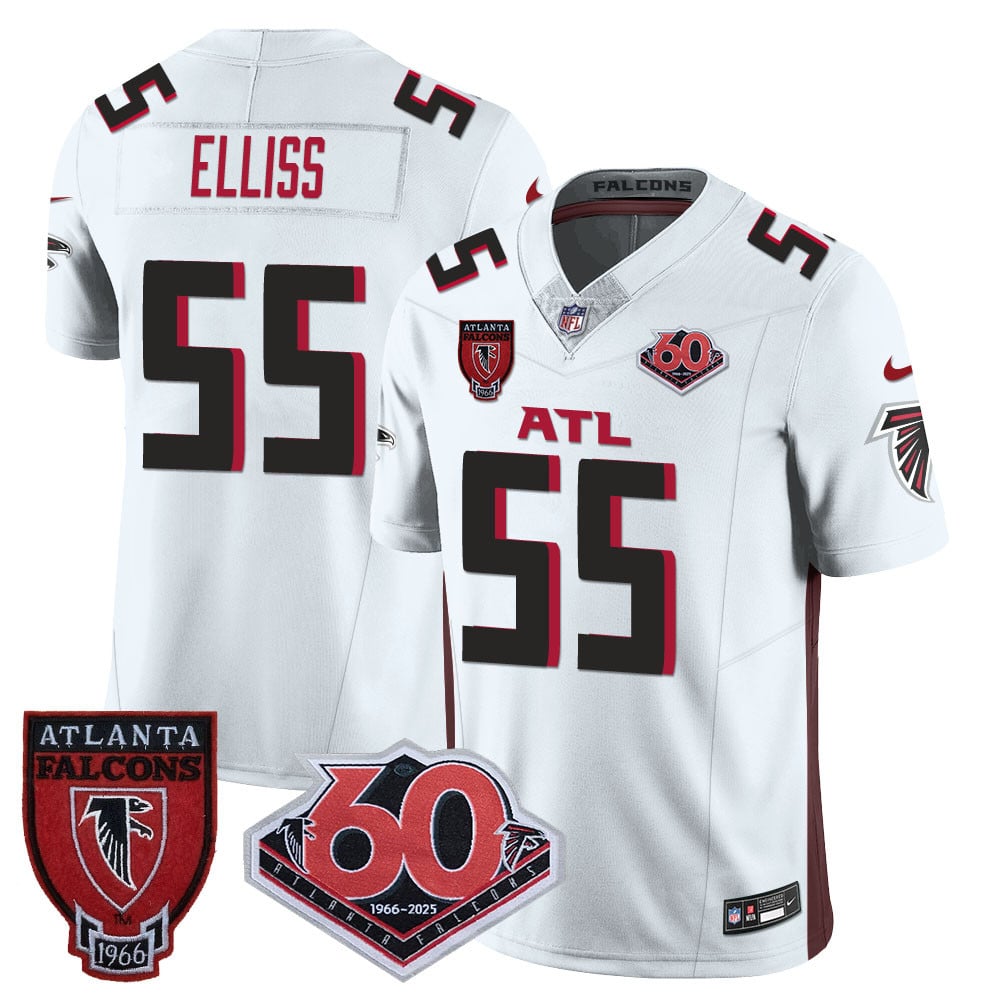 Custom Men’s Atlanta Falcons #55 Kaden Elliss 60th Season Vapor Limited White Jerseys