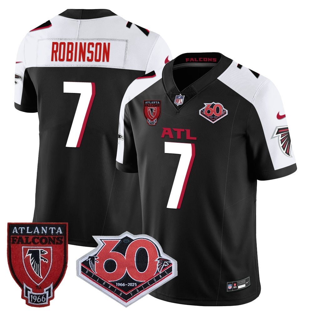 Custom Men’s Atlanta Falcons #7 Bijan Robinson 60th Season Vapor Limited Black Alternate Jerseys