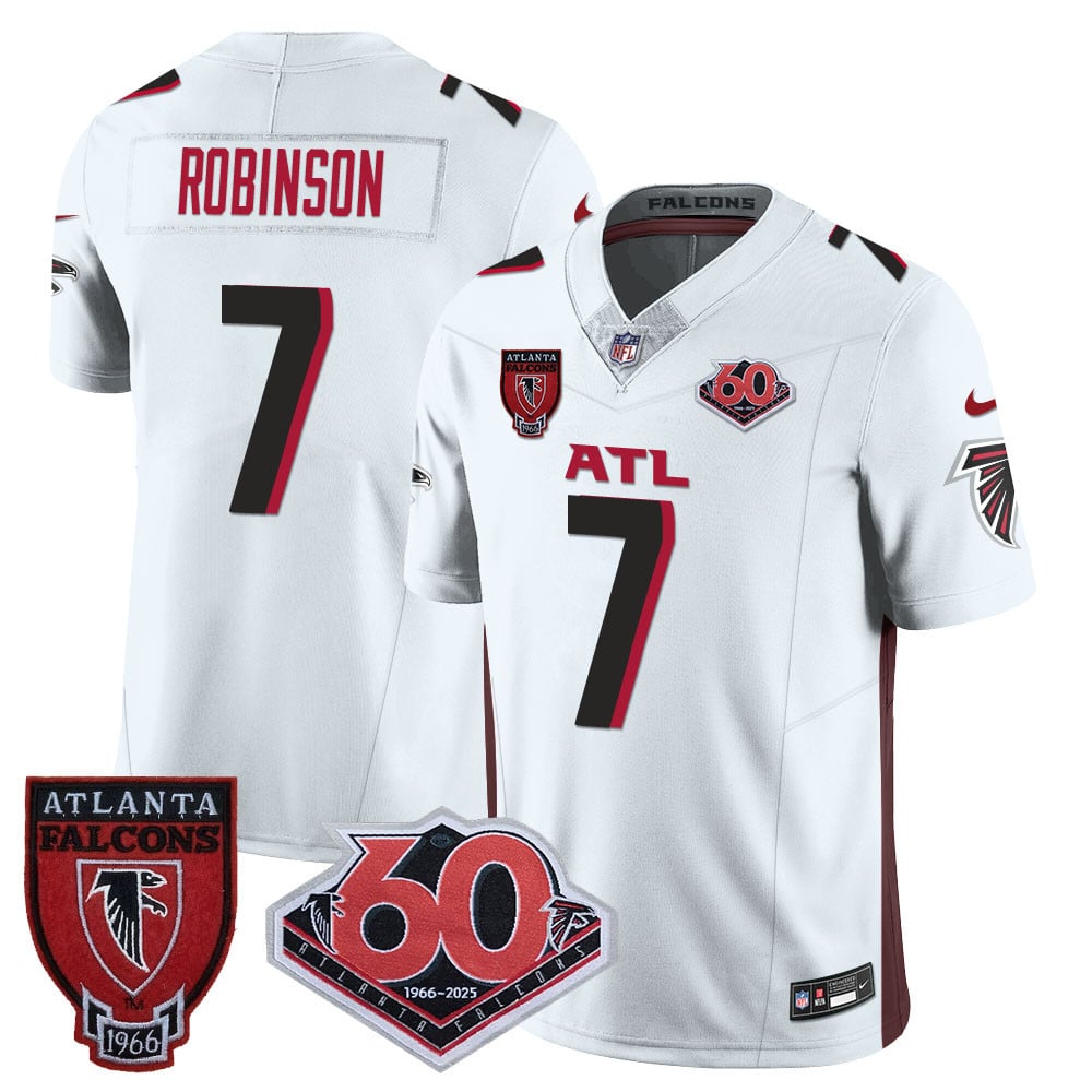 Custom Men’s Atlanta Falcons #7 Bijan Robinson 60th Season Vapor Limited White Jerseys